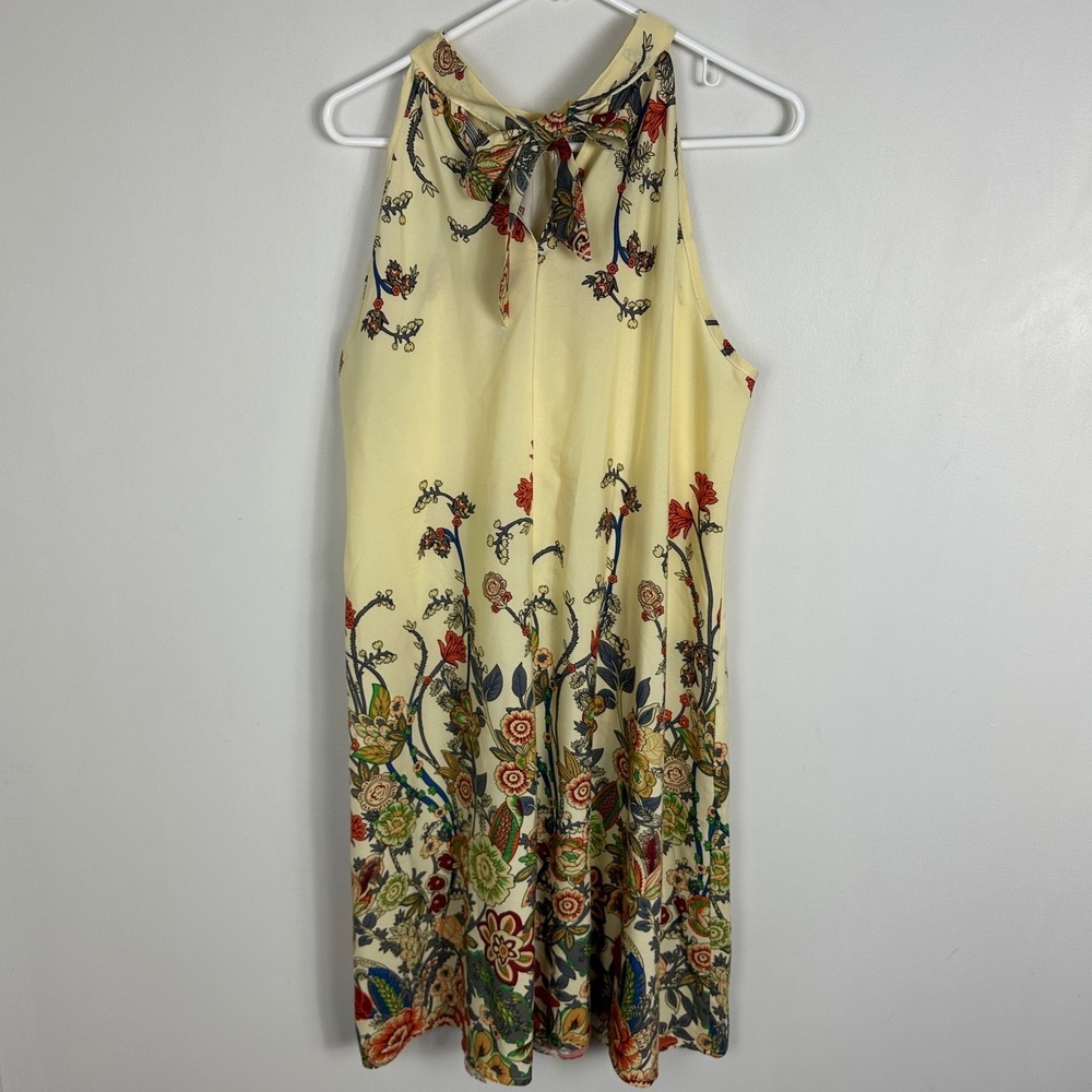 Seasty Women Shift Dress Sz XL Floral Apricot Halte Neck Botanical Print Boho - Picture 10 of 13